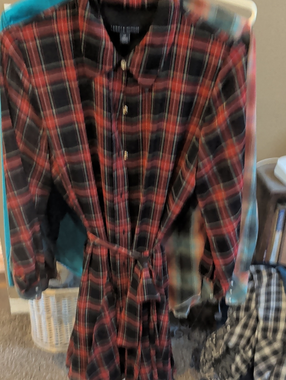 Tommy Hilfiger Red and Black Plaid Long-Sleeve Shirt Dress